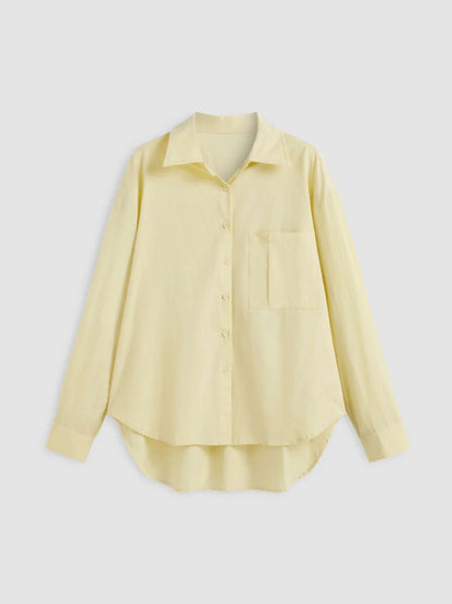 Cotton Collar Solid Long Sleeve Shirt