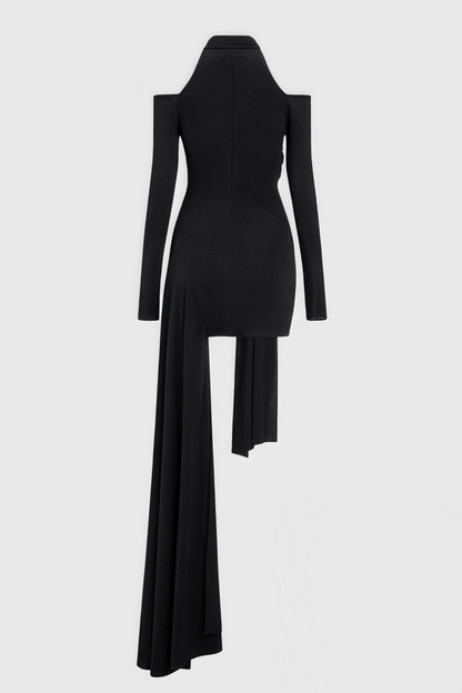 Tata Hollow Black Split Mini Dress