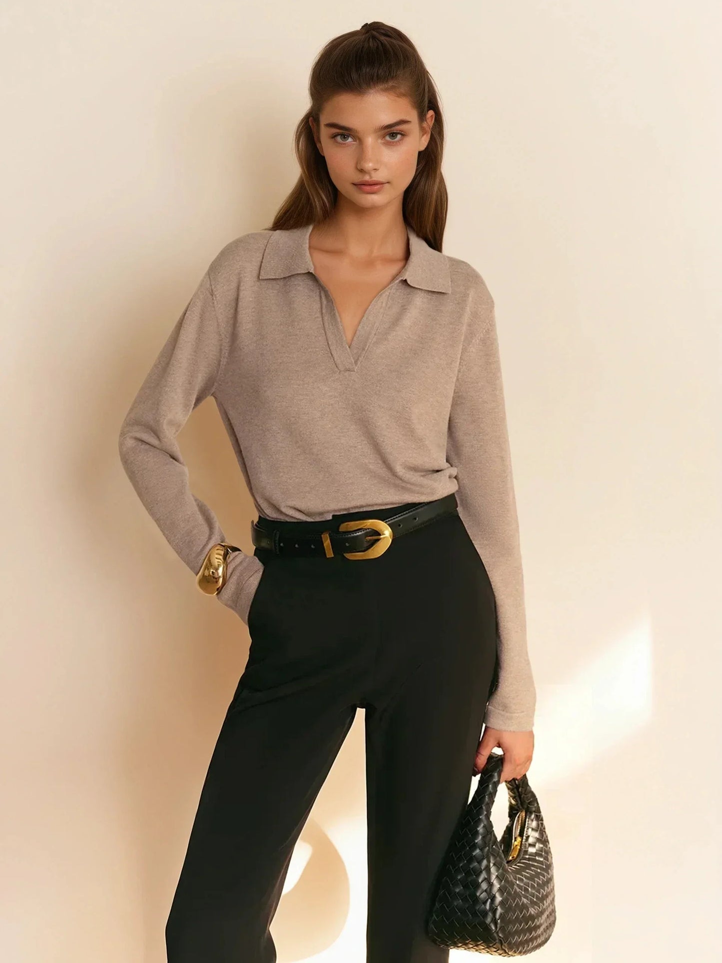 Minimalist Style Knit Polo Sweater
