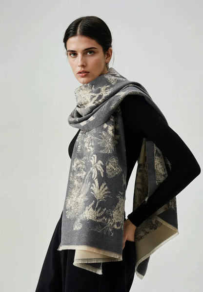 Floral Jacquard Scarf With Tassel Edges For Everyday
