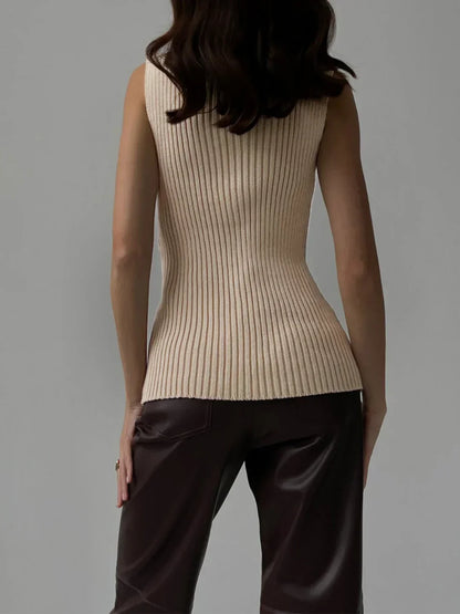 Casual Style Turtleneck Sleeveless Top