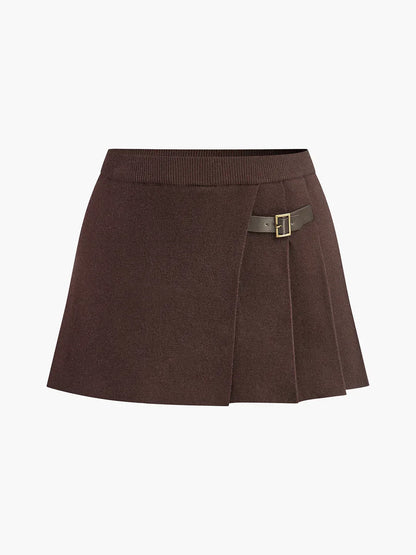 Slim Breasted Knitted Cardigan & Elastic Waist Pleated Skirt Matching Suit