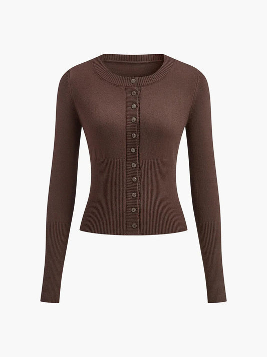 Slim Breasted Knitted Cardigan & Elastic Waist Pleated Skirt Matching Suit