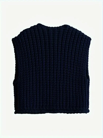 Pocket Sleeveless Short Knitted Cardigan Vest