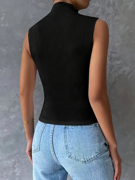Half-turtleneck Sleeveless Knitted Vest