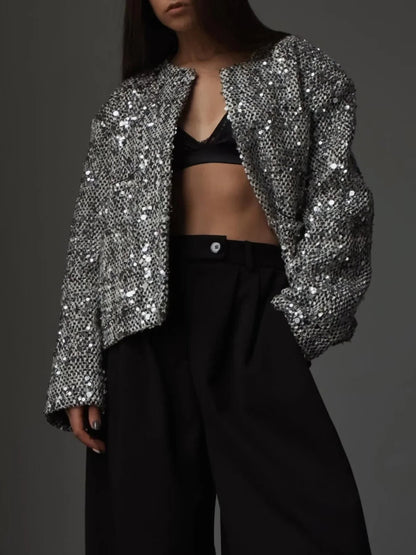 Elegant Tweed Sequined Jacket