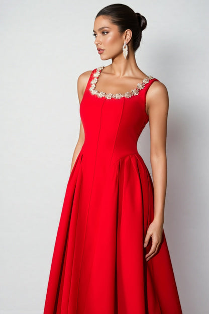 Temp Crystal Embellished Sleeveless Midi Dress