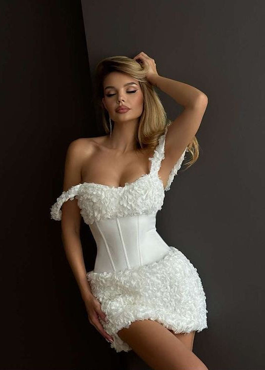 White Off Shoulder Corset Mini Dress – Bridal Party & Birthday Bodycon Dress