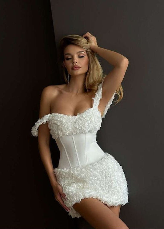 White Off Shoulder Corset Mini Dress – Bridal Party & Birthday Bodycon Dress