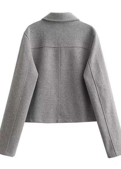 Women’s Cropped Button Front Jacket – Structured Short Fall Coat with Gold Buttons
