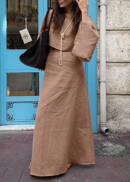 Luna Linen Two-Piece Set – Crop Top and Maxi Skirt Outfit