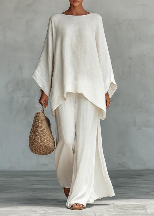 Aria Linen Two-Piece Set – Oversized Top & Wide Leg Pants