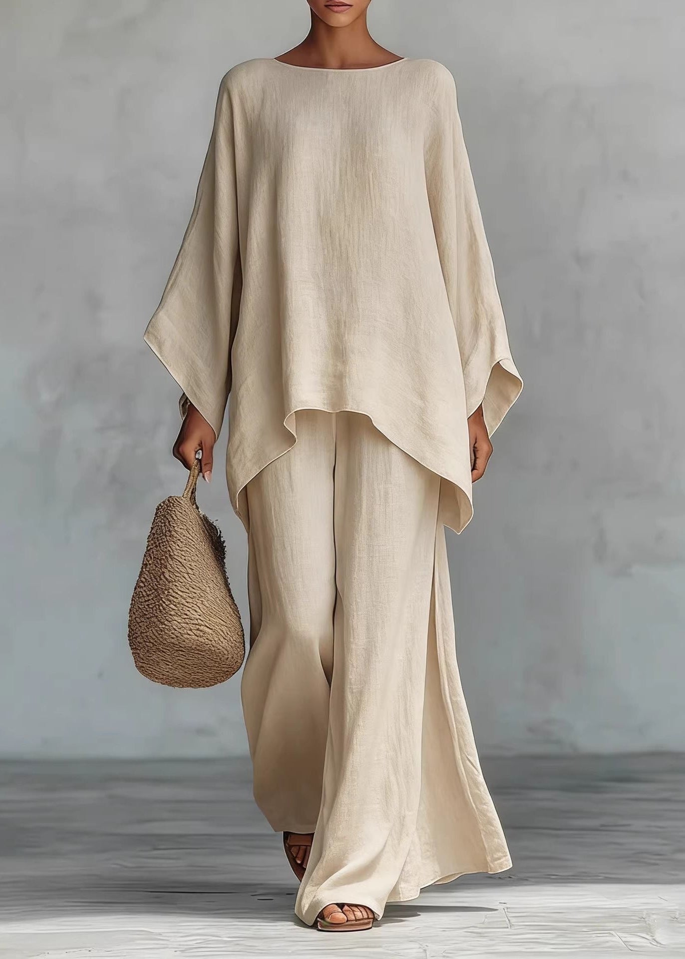 Aria Linen Two-Piece Set – Oversized Top & Wide Leg Pants