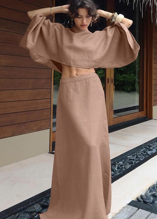 Luna Linen Two-Piece Set – Crop Top and Maxi Skirt Outfit