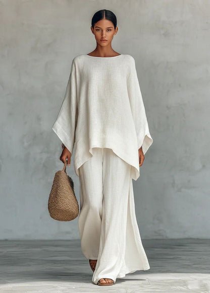 Aria Linen Two-Piece Set – Oversized Top & Wide Leg Pants