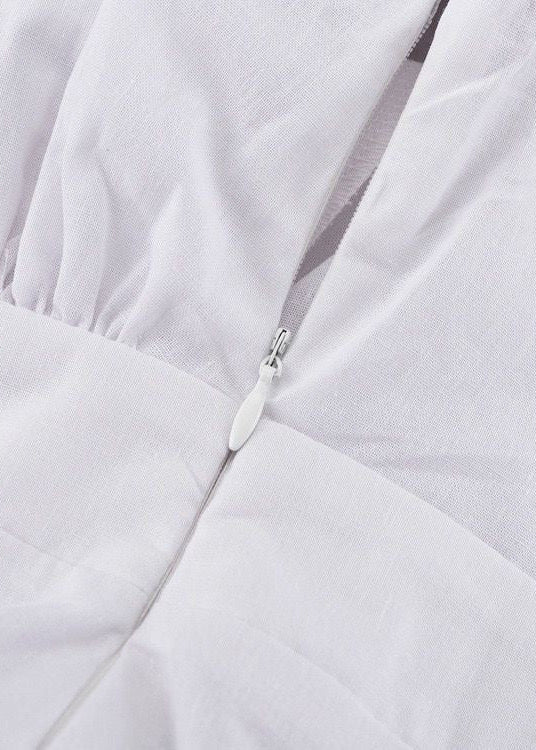 White Ruffle Mini Dress for Women – High Neck Puff Sleeve Summer Dress