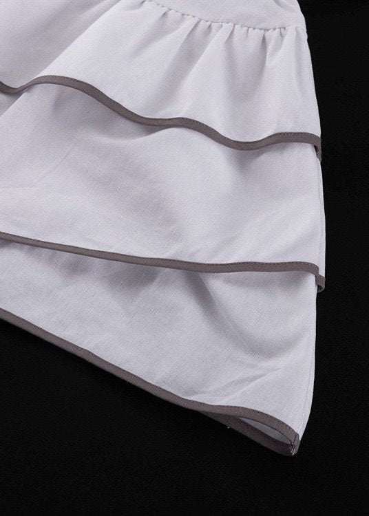White Ruffle Mini Dress for Women – High Neck Puff Sleeve Summer Dress