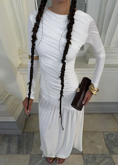Elara - Long Sleeve Ruched Maxi Dress