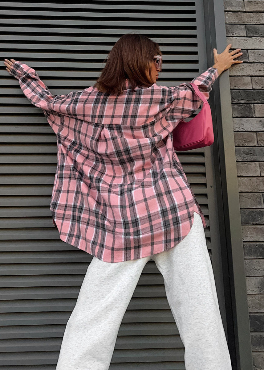 Oversized Plaid Button-Down Shirt – Long Sleeve Casual Top