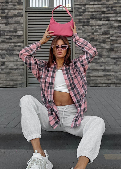 Oversized Plaid Button-Down Shirt – Long Sleeve Casual Top
