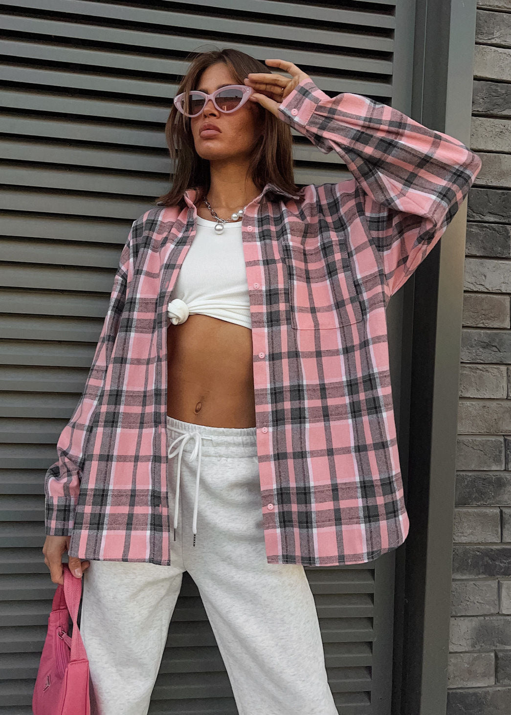 Oversized Plaid Button-Down Shirt – Long Sleeve Casual Top