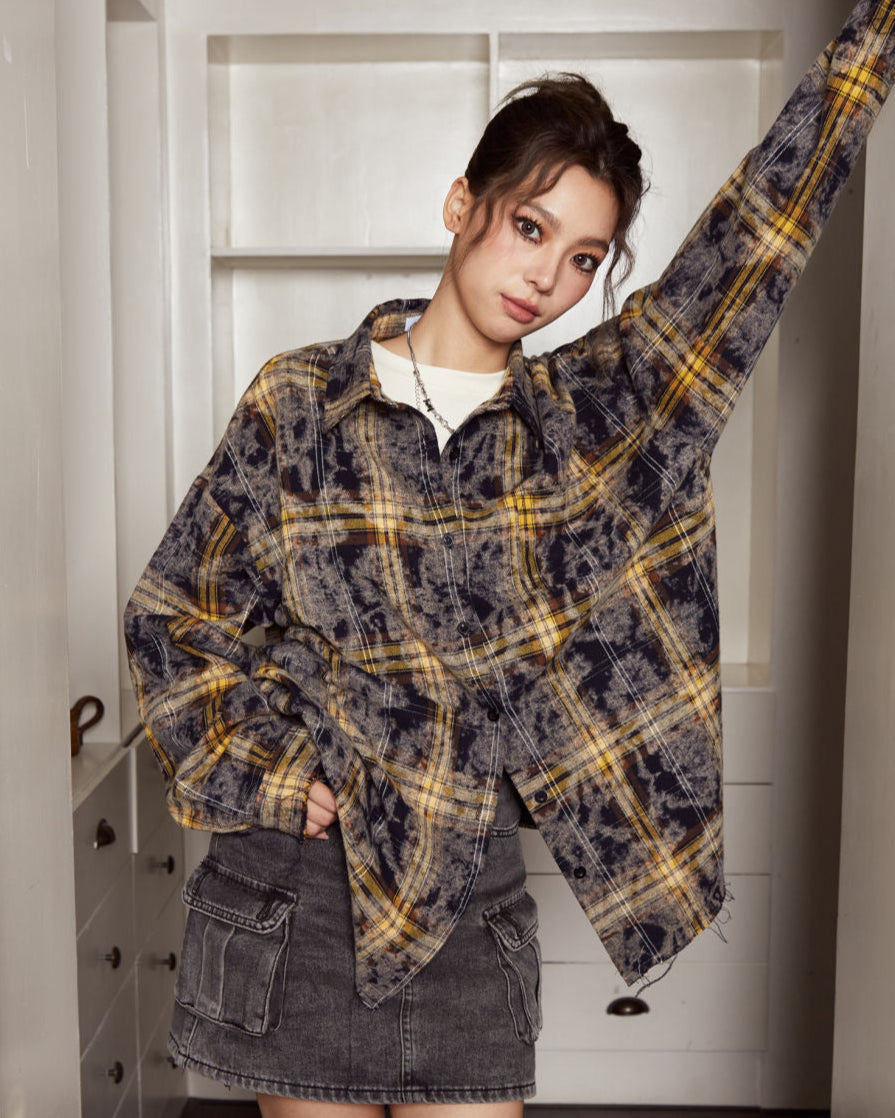 Plaid Oversized Cotton Shirt – Grunge Vintage Style