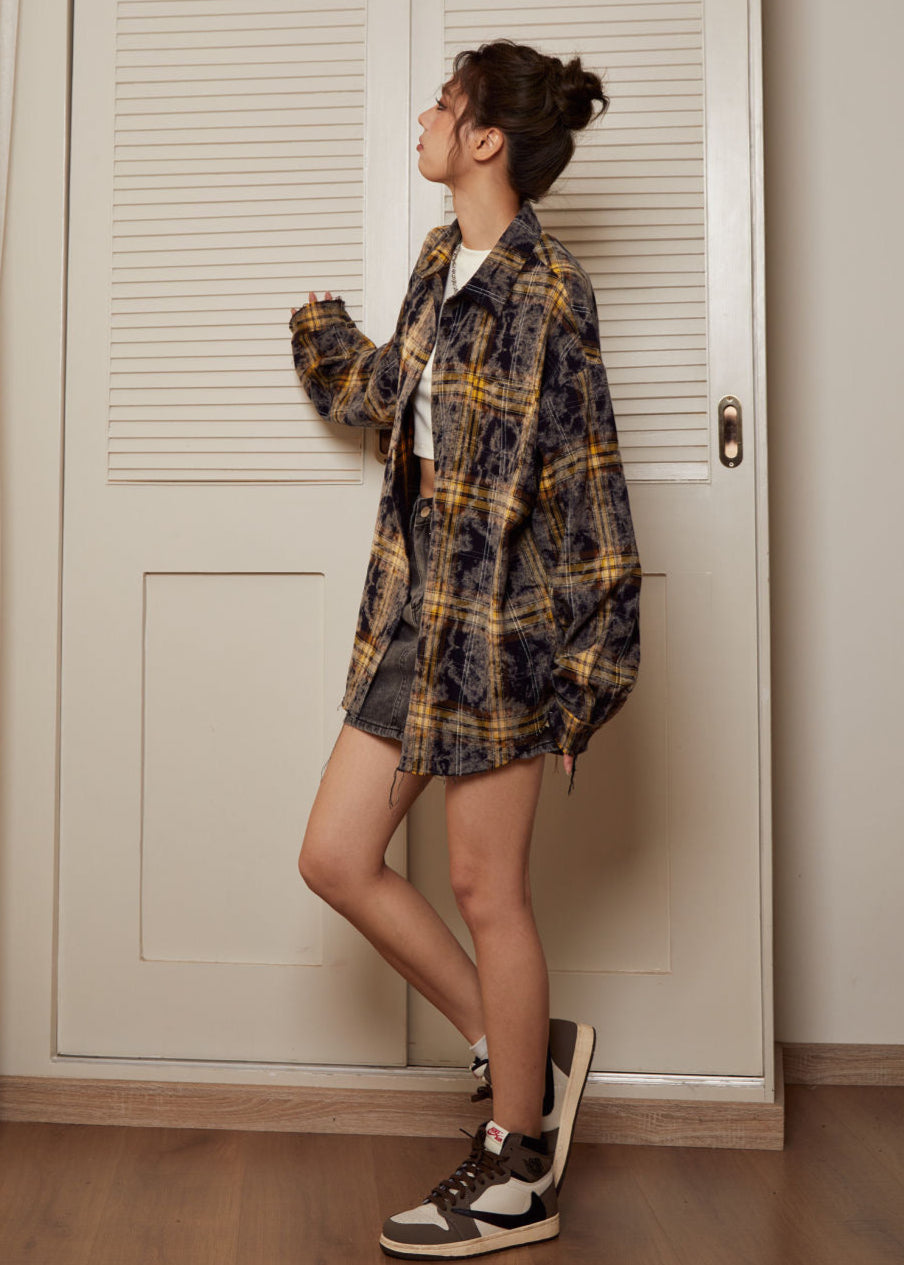 Plaid Oversized Cotton Shirt – Grunge Vintage Style