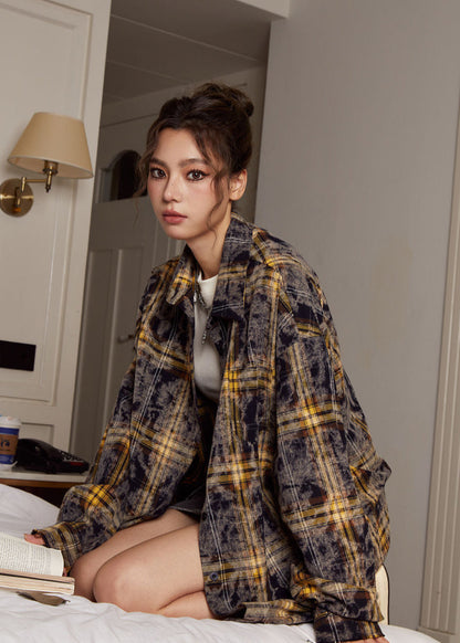 Plaid Oversized Cotton Shirt – Grunge Vintage Style