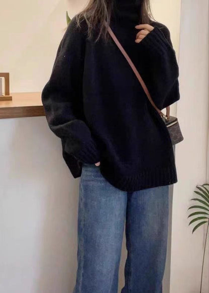 Bria Turtleneck Knit Sweater – Oversized Wine Red Pullover