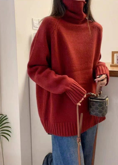 Bria Turtleneck Knit Sweater – Oversized Wine Red Pullover