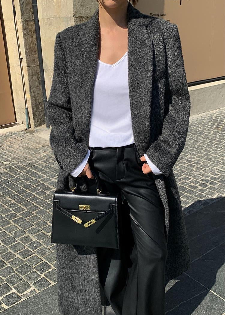 Charcoal Longline Wool-Blend Coat – Classic Oversized Design