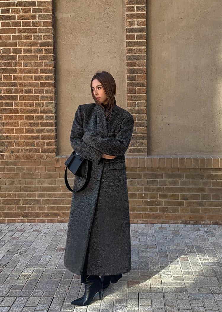 Charcoal Longline Wool-Blend Coat – Classic Oversized Design
