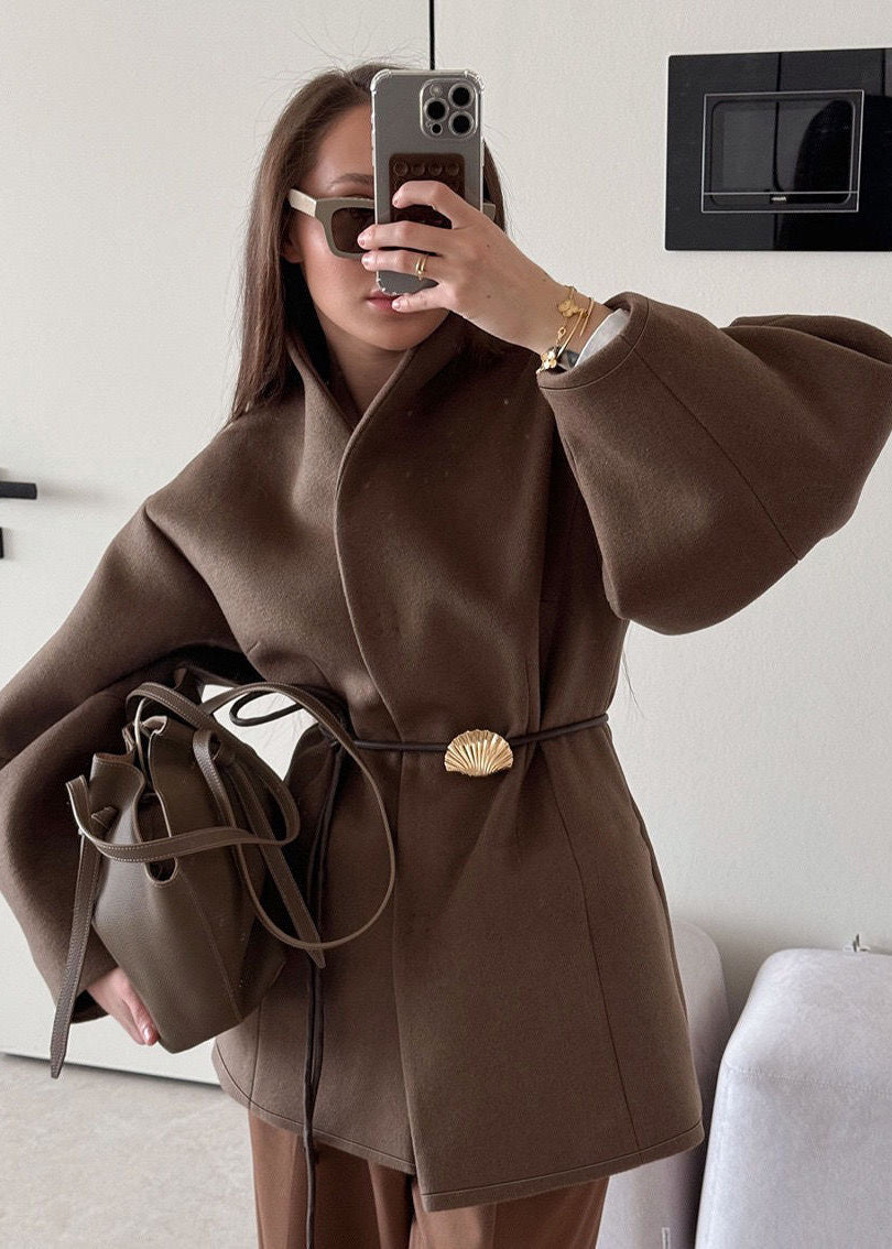 Mocha Whisper - Cropped Wool Blend Coat