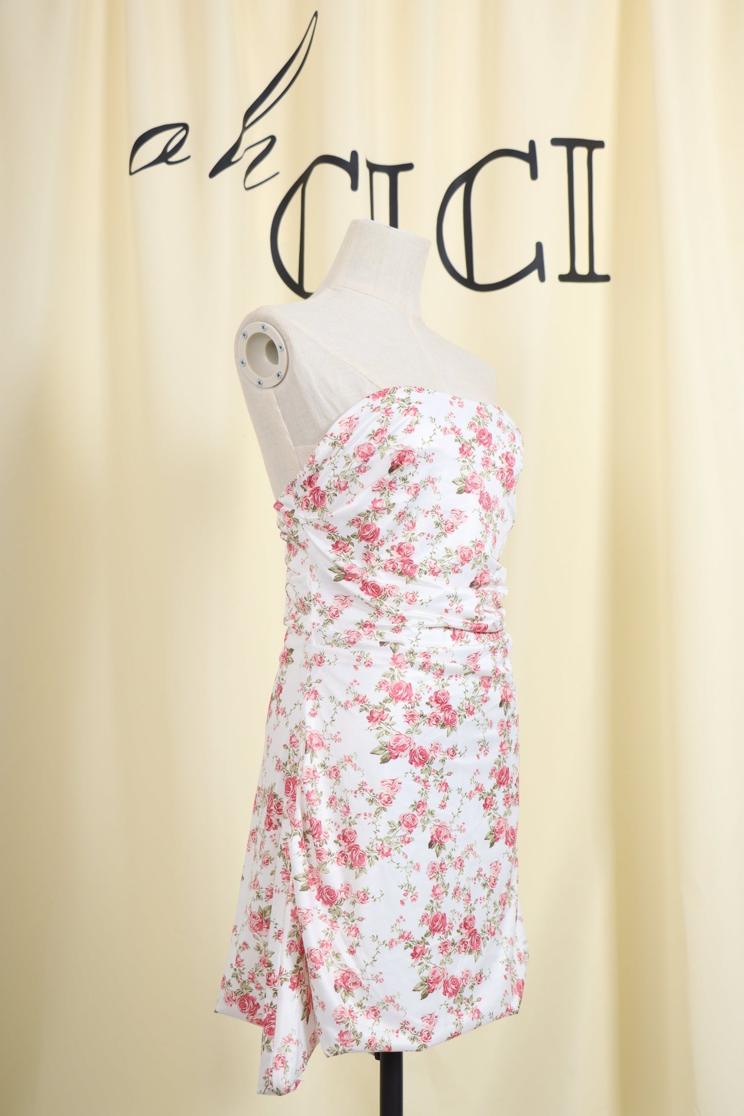White Rose Print Mini Dress
