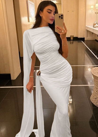 Celestia Draped One-Shoulder Evening Gown with Flowing Sash