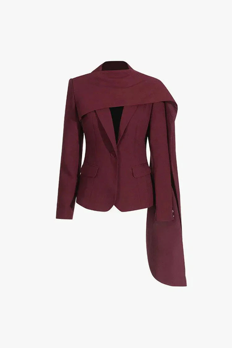 | Asymmetrical Design Scarf-Lapel Blazer