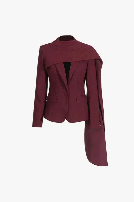 | Asymmetrical Design Scarf-Lapel Blazer