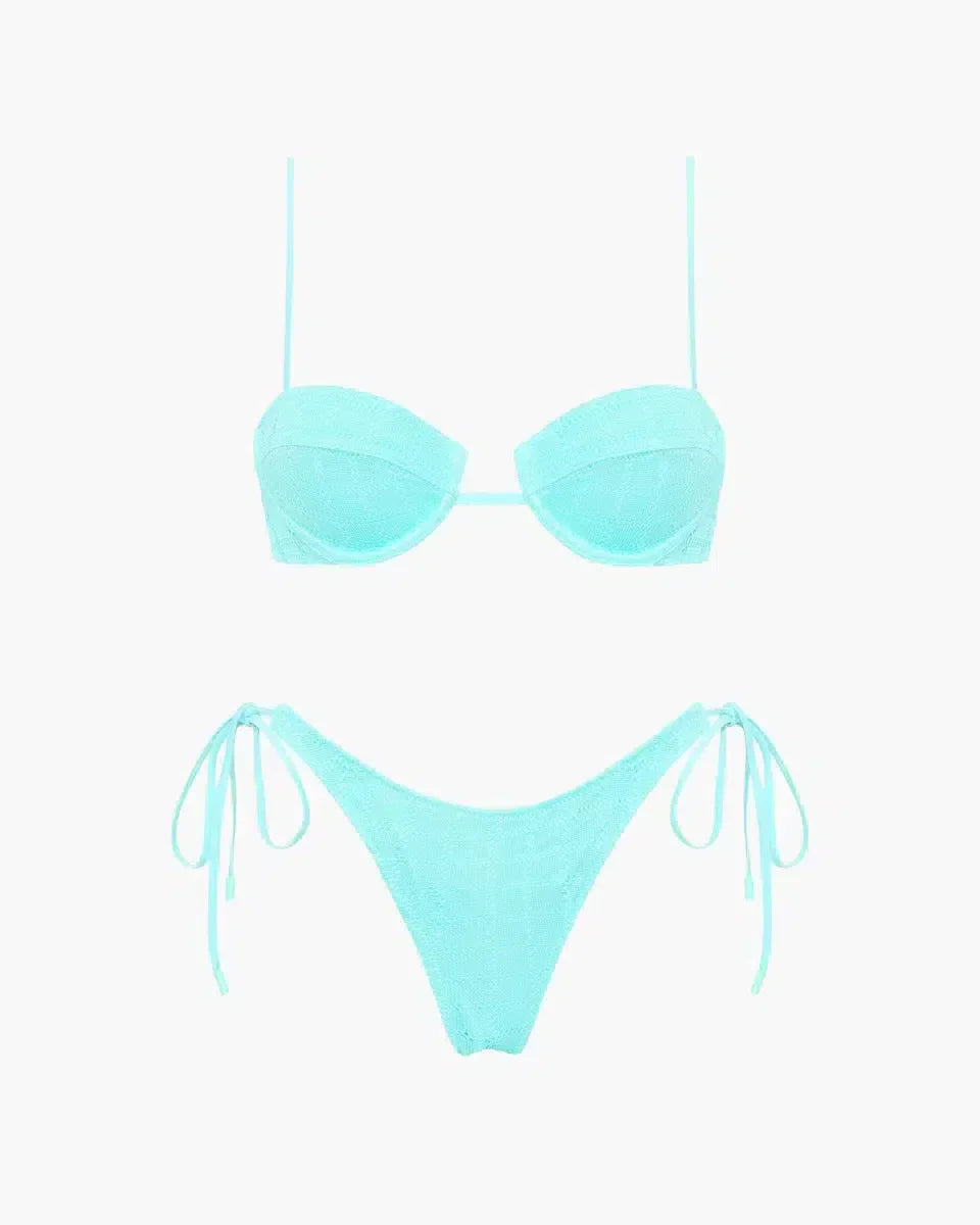 | Self-tie bottoms – Textured bikini set