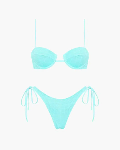 | Self-tie bottoms – Textured bikini set