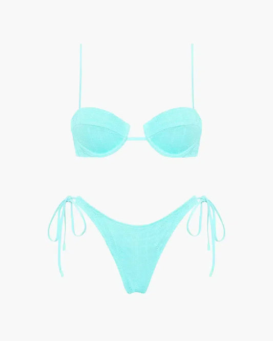 | Self-tie bottoms – Textured bikini set