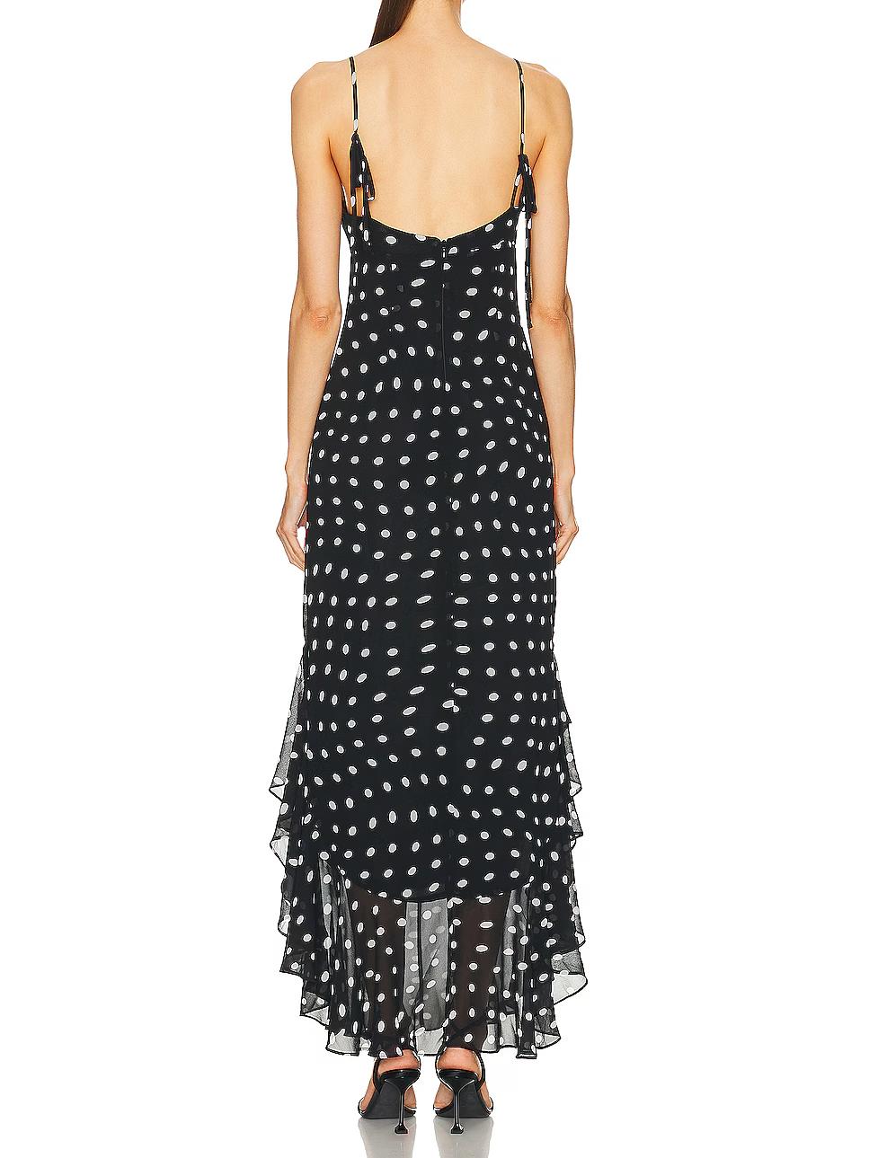 Scoop Back Spaghetti Strap Polka Dot Print Ruffle Tiered Maxi Dress
