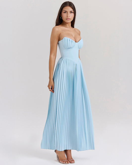 | Structured Bustier Pleated Maxi Dress