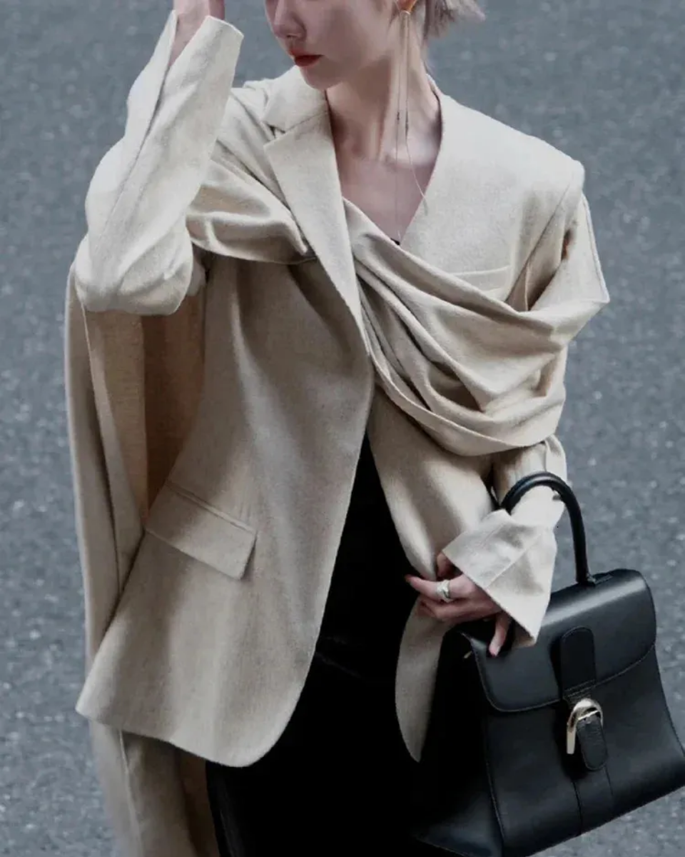 | Asymmetrical Collar Scarf Blazer