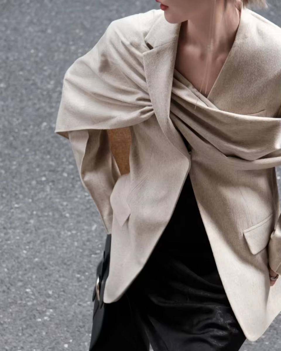 | Asymmetrical Collar Scarf Blazer