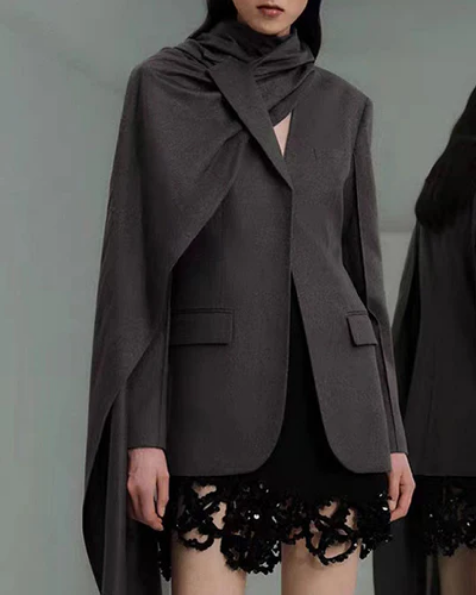| Asymmetrical Collar Scarf Blazer
