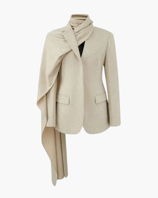 | Asymmetrical Collar Scarf Blazer