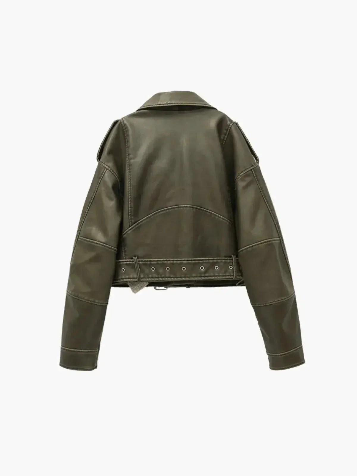 | Cropped Fitted Belted Biker Jacket