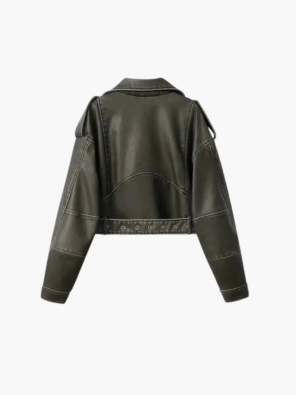 | Cropped Fitted Belted Biker Jacket