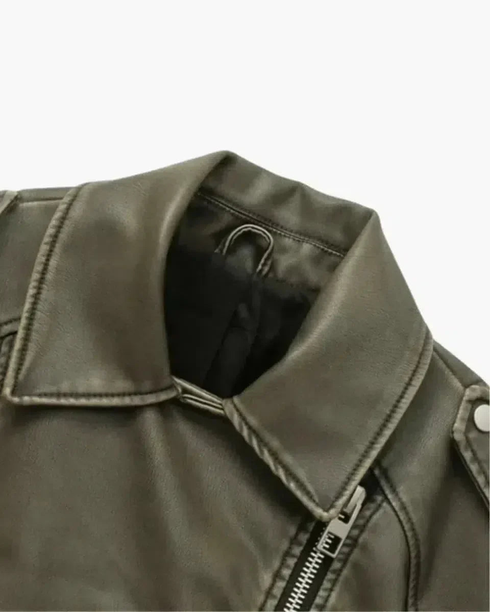 | Cropped Fitted Belted Biker Jacket