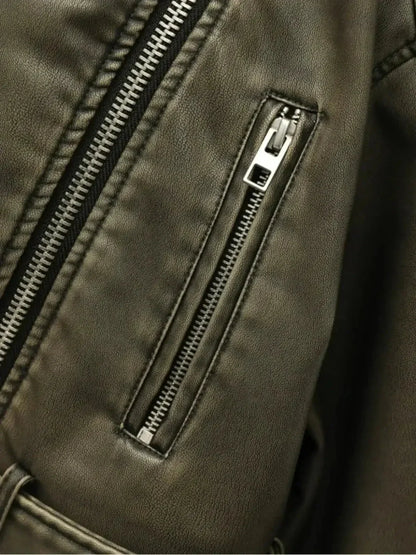 | Cropped Fitted Belted Biker Jacket